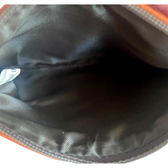 DOONEY & BOURKE Small Red Pebbled Leather Brown Top Zip Strap Wristlet Bag - Picture 4 of 5